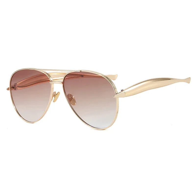 Gold aviator sunglasses with brown gradient lenses, luxury women's fashion accessory